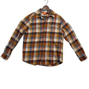 Merrell Men's Orange Blue Plaid Long Sleeve Button Down Shirt Size L EUC